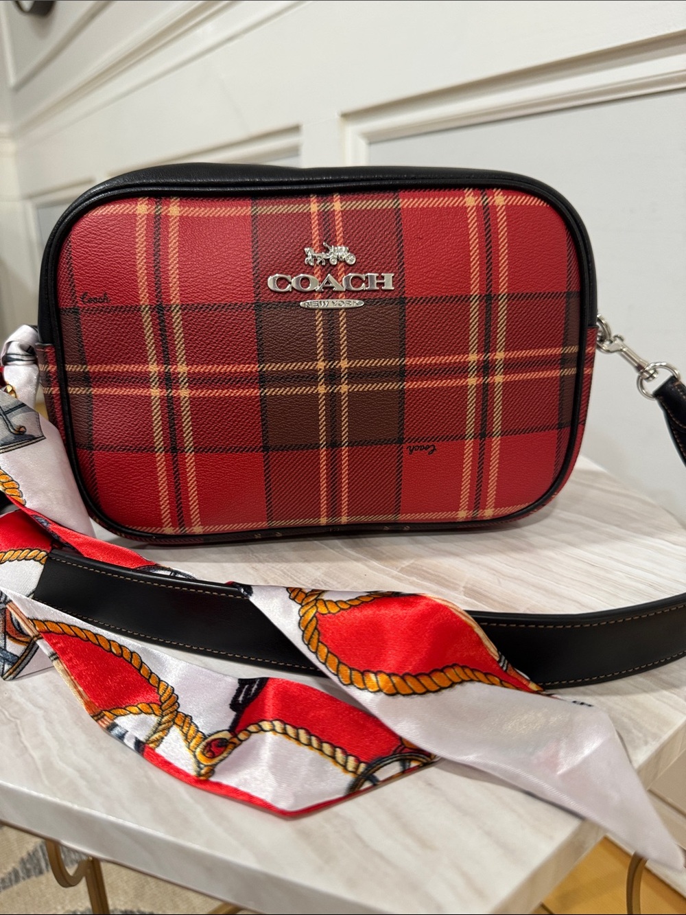 Coach Bag Jaime Camera Crossbody Black Red Tartan Plaid Bag - Picture 5 of 17